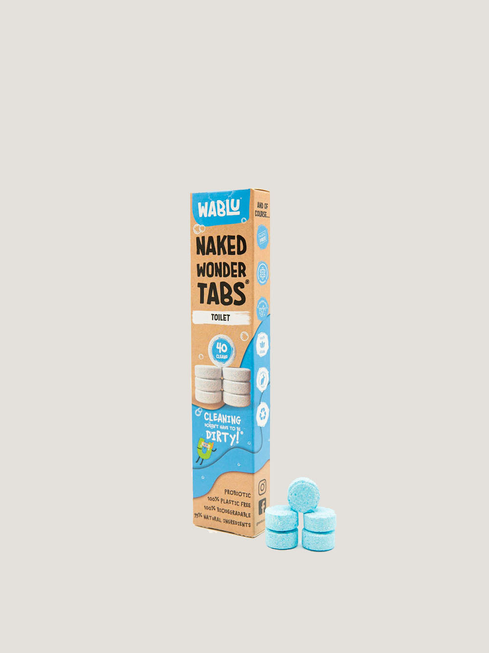 Toilettabs uden film og plastik. Fremstillet af bionedbrydelige ingredienser