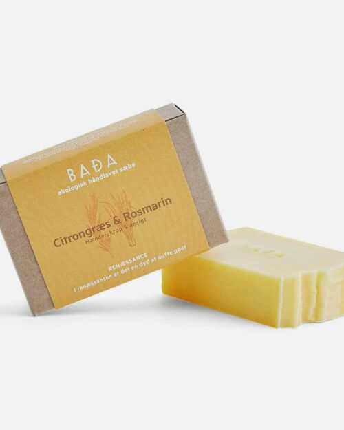 Håndlavet sæbebar fra BADA med duft af citrongræs og rosmarin