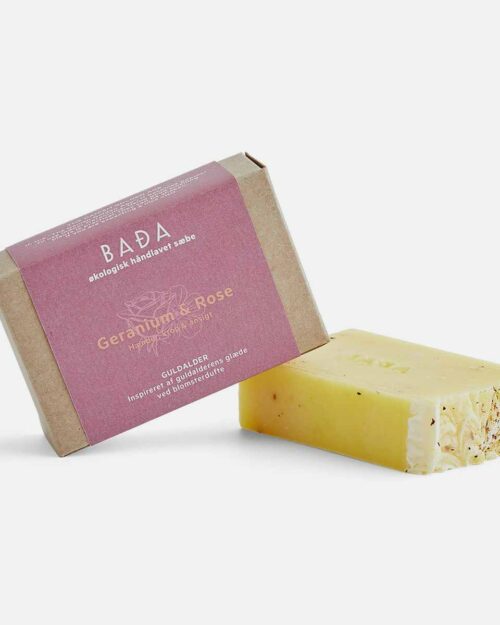 Håndlavet sæbebar fra BADA med duft af geranium og rose