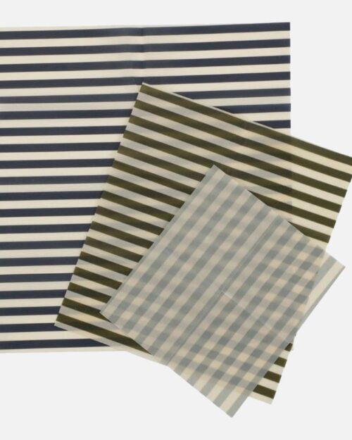 Bivokspapir med striber i blå nuancer