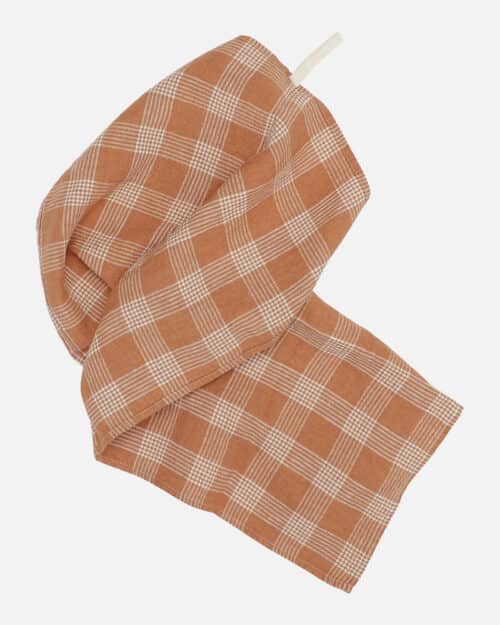 Viskestykke i hør terracotta french grid check